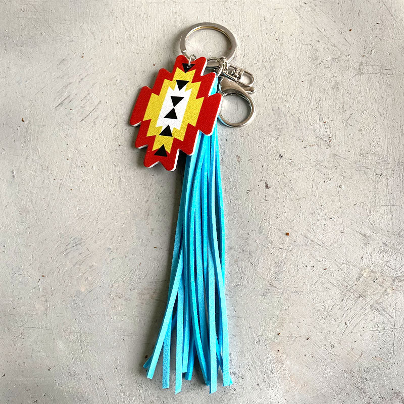 Wholesale 3pcs/pack Western Wind Aztec Leather Cow Tassel Keychain